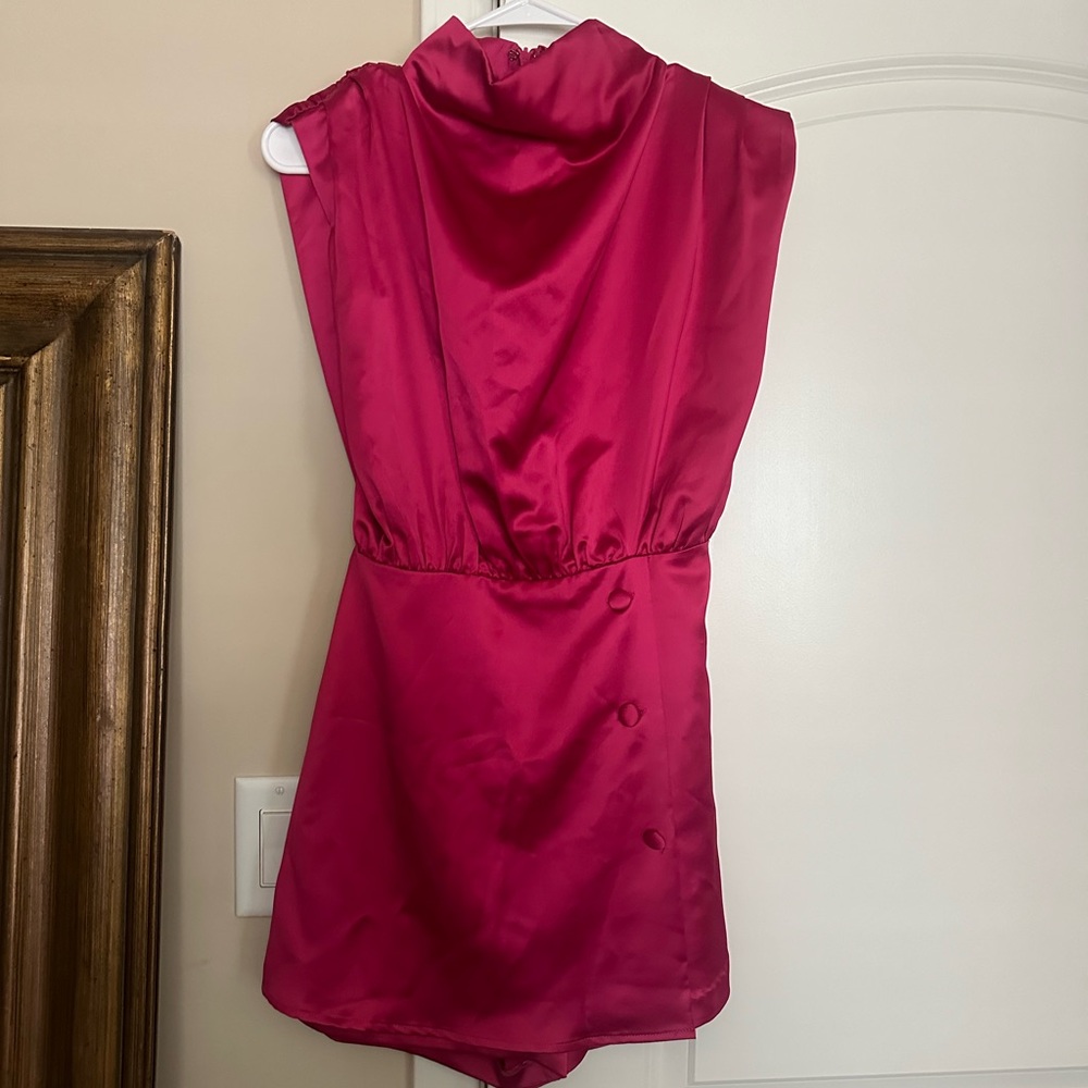 Satin high neck magenta romper